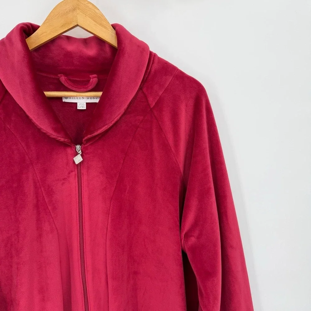 Eileen West Lux Velour Long Zip Robe Womens L/XL Housecoat Loungewear Cozy Soft - Picture 7 of 10